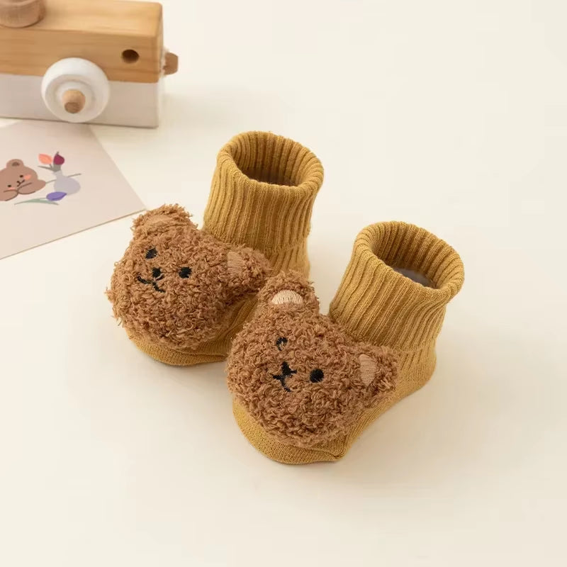 Cute Cartoon Bear Baby Socks with Anti-Slip Soles for Toddlers