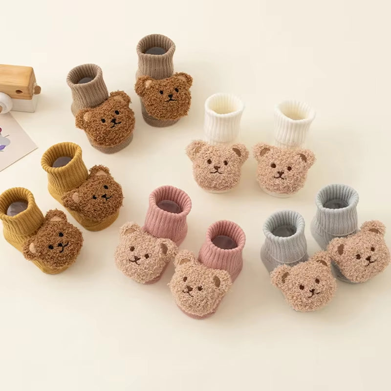 Cute Cartoon Bear Baby Socks with Anti-Slip Soles for Toddlers