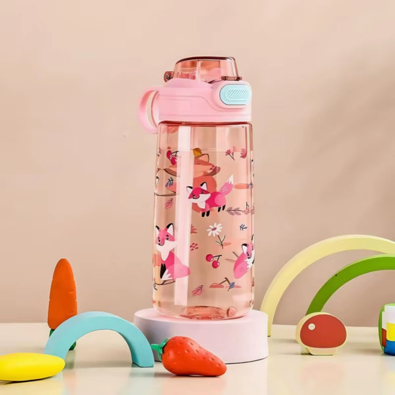 550Ml Cartoon Animal Water Bottle Portable Safety Lock Cute Straw Cup Kids Leak-Proof Drinking Jug for Outdoor Camping Travel