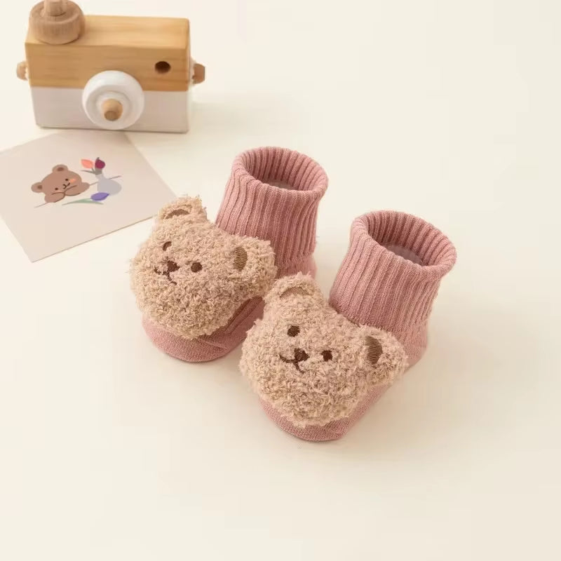 Cute Cartoon Bear Baby Socks with Anti-Slip Soles for Toddlers