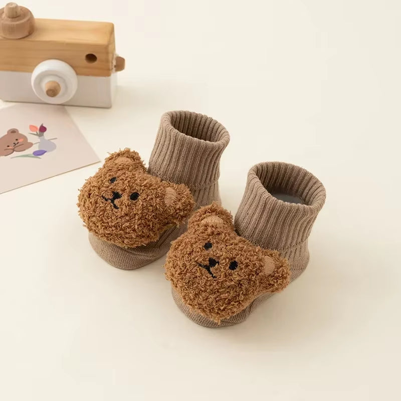 Cute Cartoon Bear Baby Socks with Anti-Slip Soles for Toddlers