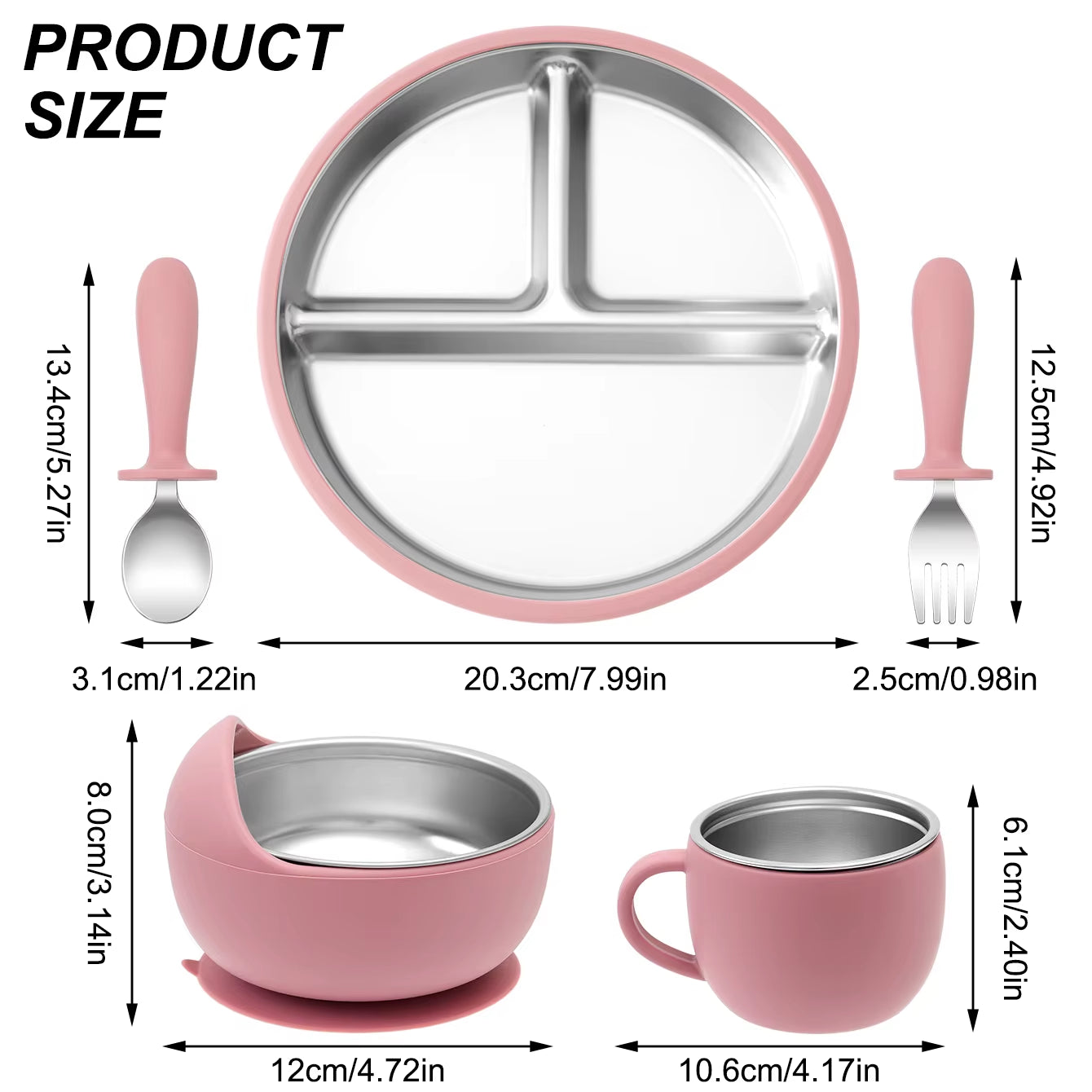 5PCS Stainless Steel Baby Feeding Set with Silicone Sucker Bowl