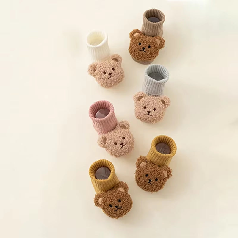 Cute Cartoon Bear Baby Socks with Anti-Slip Soles for Toddlers