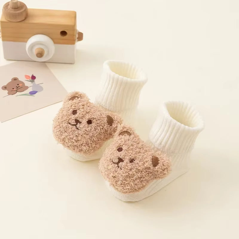 Cute Cartoon Bear Baby Socks with Anti-Slip Soles for Toddlers