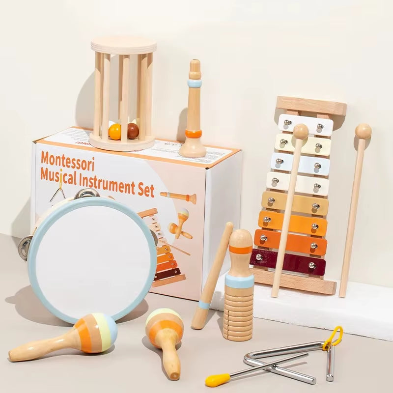 Baby Musical Instruments Wooden Toys Montessori Percussion Instruments Drut Set with Xylophone Preschool Educational Kids Gifts