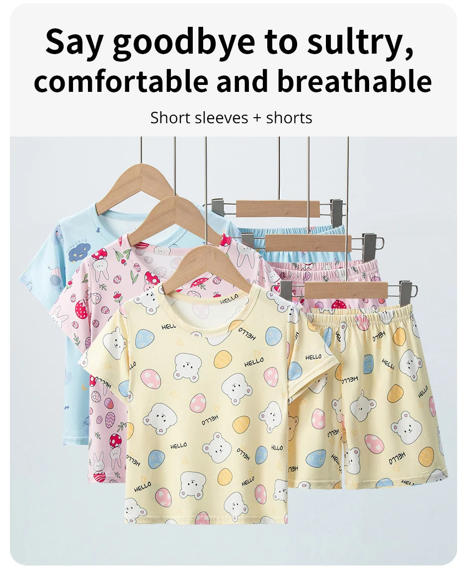 Kids Summer Cartoon Shorts Set