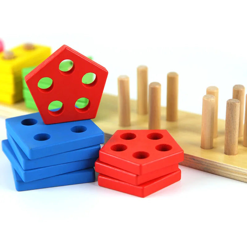 Wooden Shape Sorter Toy Montessori Color Stacking Blocks