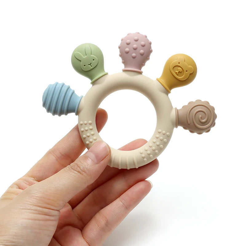 Silicone Baby Teether Ring – Multicolor Gum Relief Toy