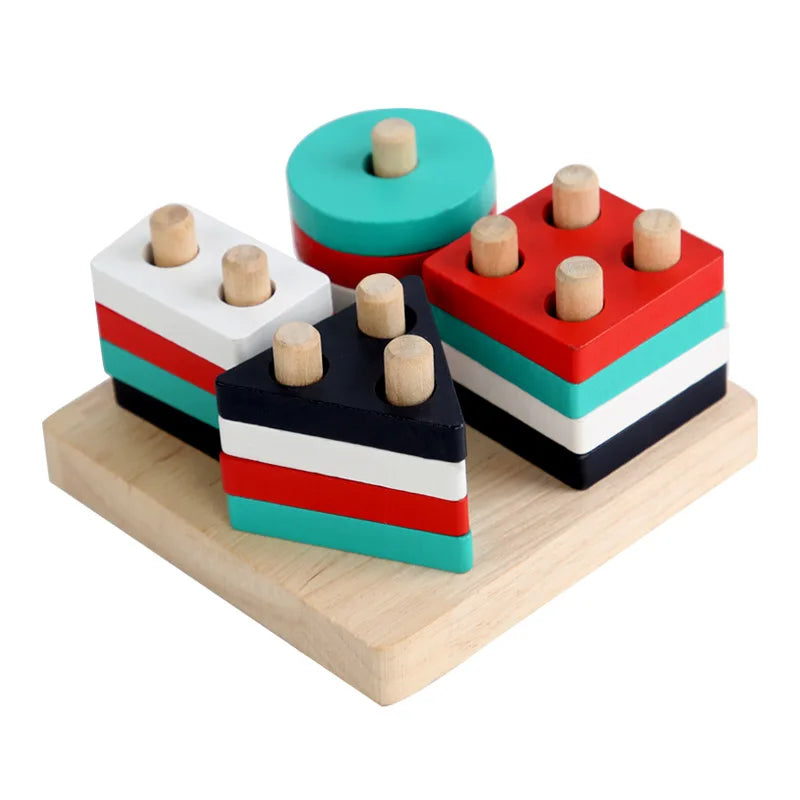 Wooden Shape Sorter Toy Montessori Color Stacking Blocks