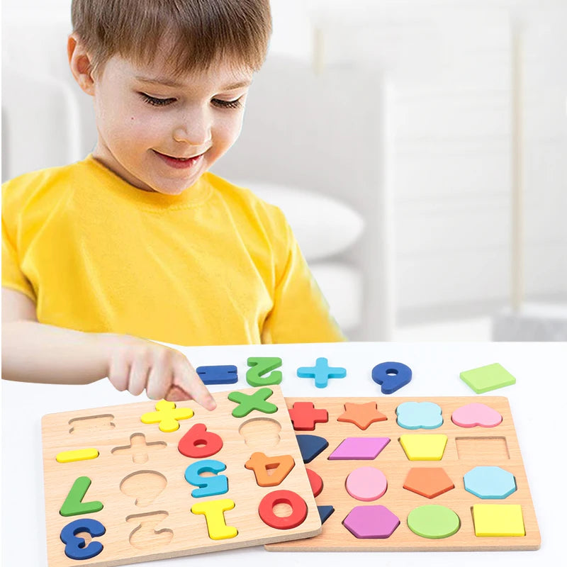 Wooden Alphabet Number Puzzle Montessori Learning Toy