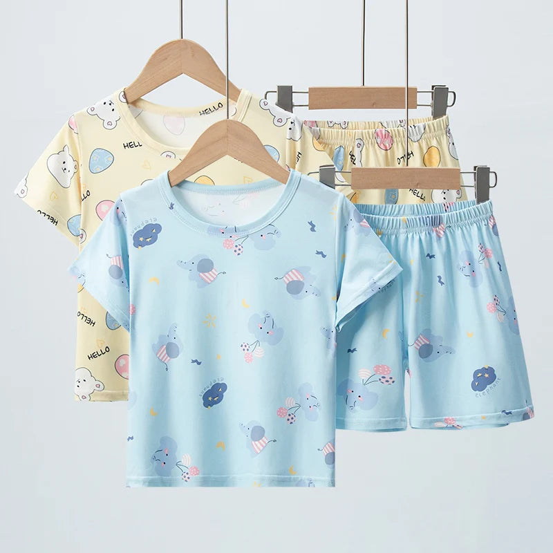 Kids Summer Cartoon Shorts Set