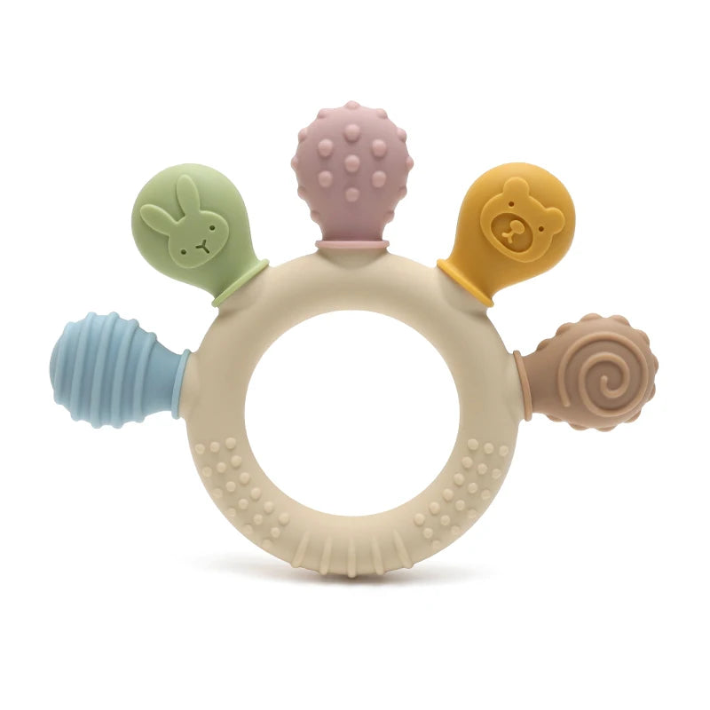 Multicolor Silicone Baby Ring Teether – Gum Relief & Sensory Toy for 0-12 Months