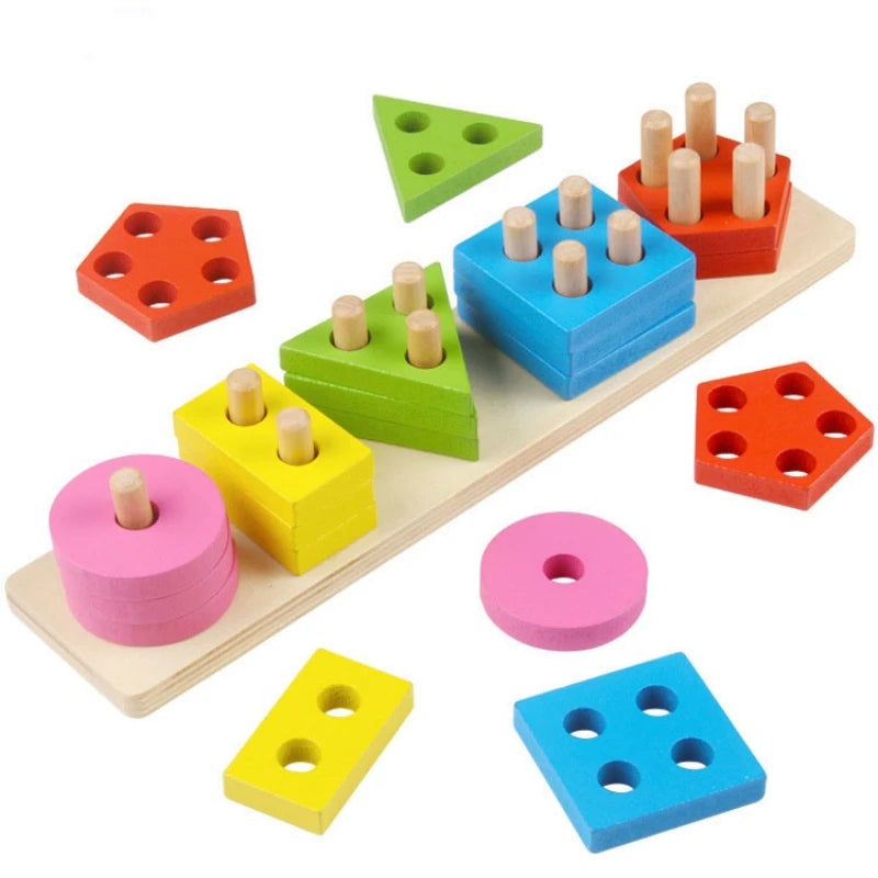 Wooden Shape Sorter Toy Montessori Color Stacking Blocks
