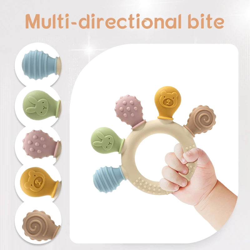 Silicone Baby Teether Ring – Multicolor Gum Relief Toy