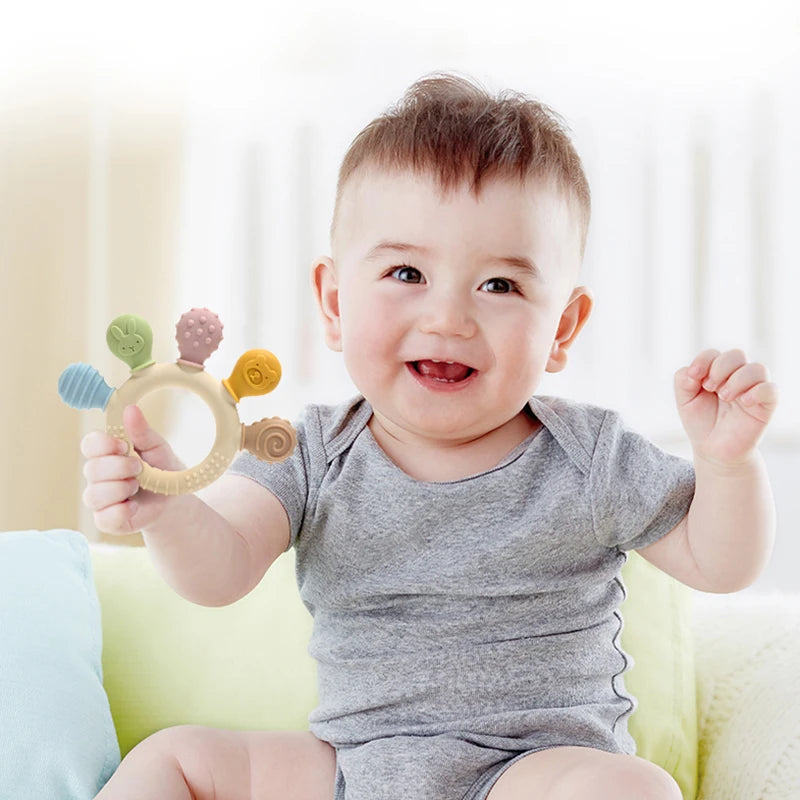 Silicone Baby Teether Ring – Multicolor Gum Relief Toy