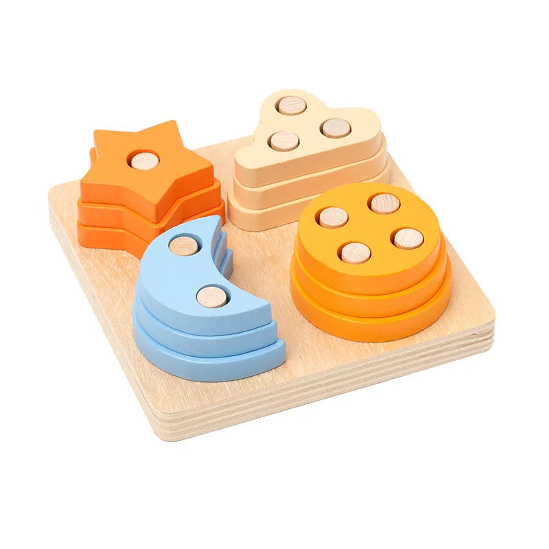 Wooden Shape Sorter Toy Montessori Color Stacking Blocks