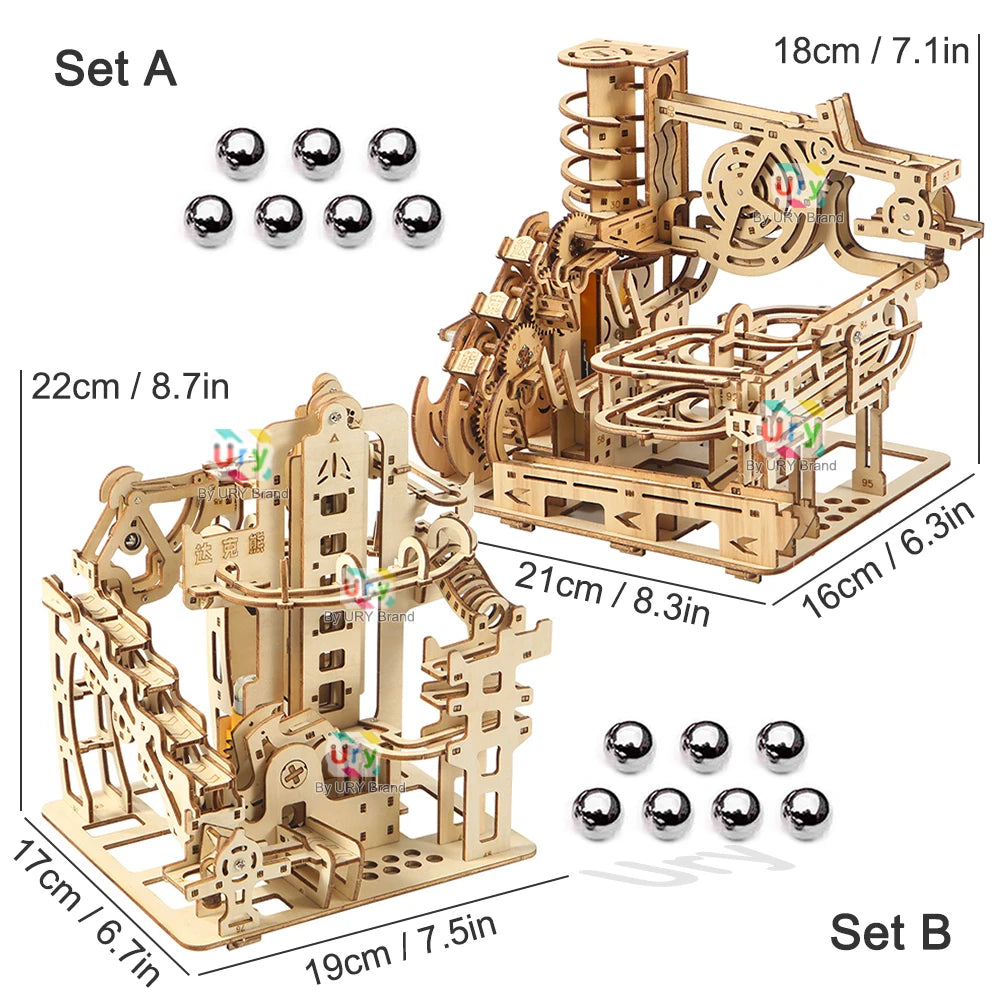 3D Wooden Marble Run Set