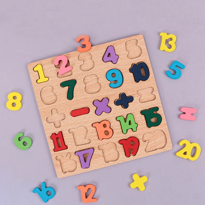 Wooden Alphabet Number Puzzle Montessori Learning Toy
