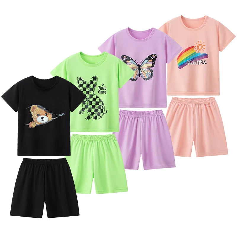 Kids Summer Cartoon Shorts Set