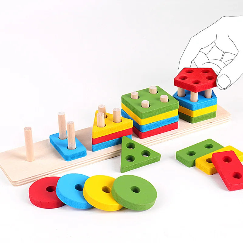 Wooden Shape Sorter Toy Montessori Color Stacking Blocks