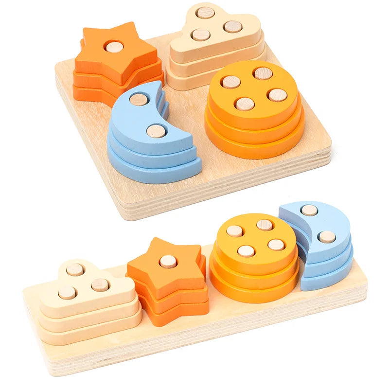 Wooden Shape Sorter Toy Montessori Color Stacking Blocks