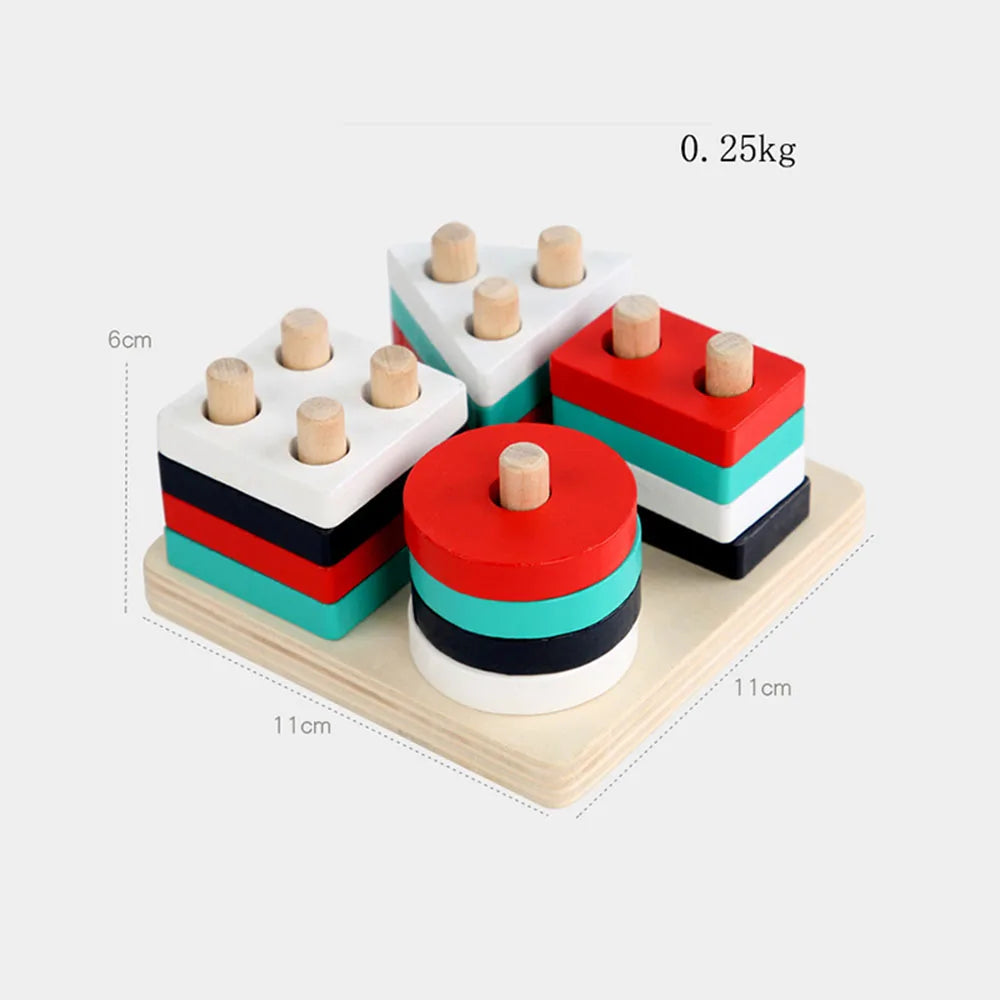 Wooden Shape Sorter Toy Montessori Color Stacking Blocks