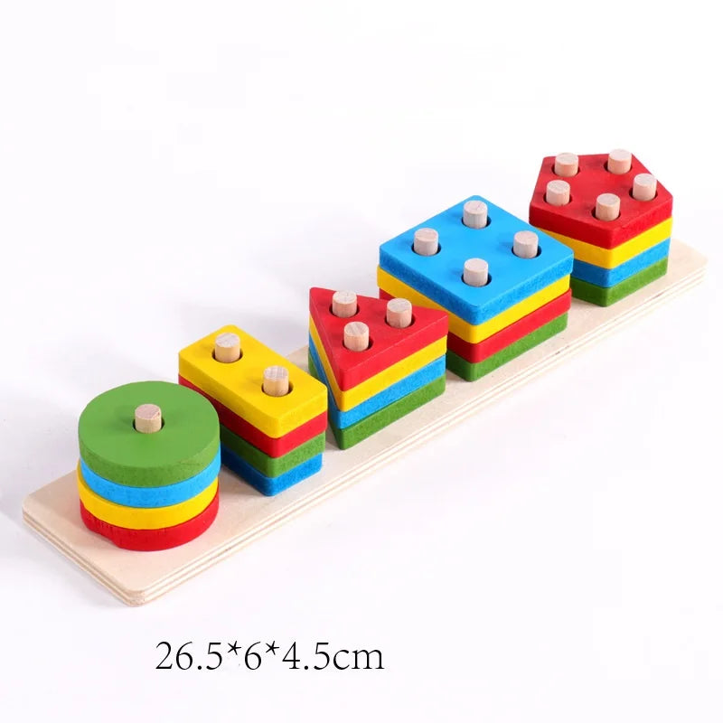 Wooden Shape Sorter Toy Montessori Color Stacking Blocks
