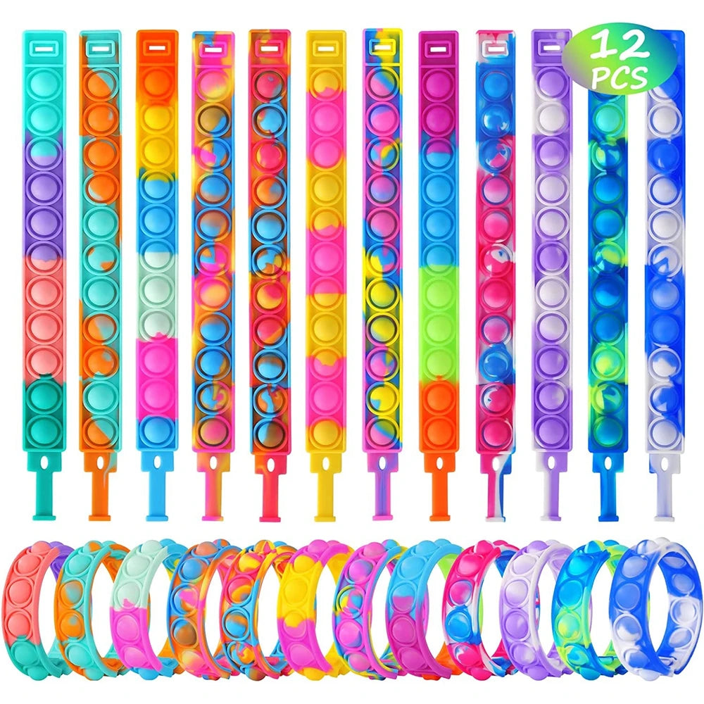 Fidget Pop Bracelet 12PCS Sensory Stress Relief Set