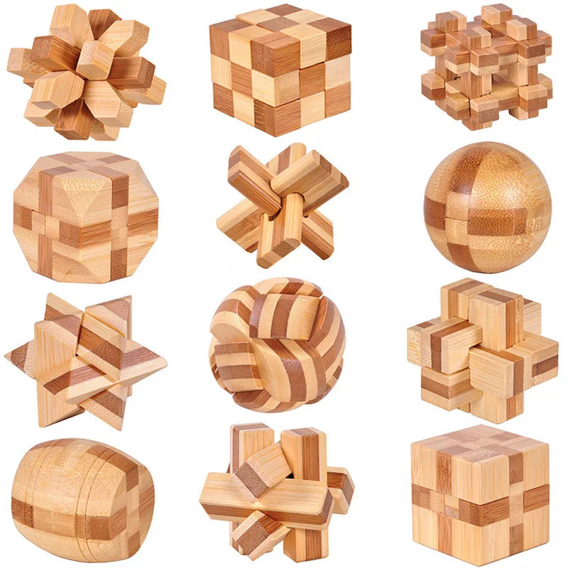 Wooden Kong Ming Lock Puzzle – 3D Brain Teaser Educational Toy for Kids & Adults