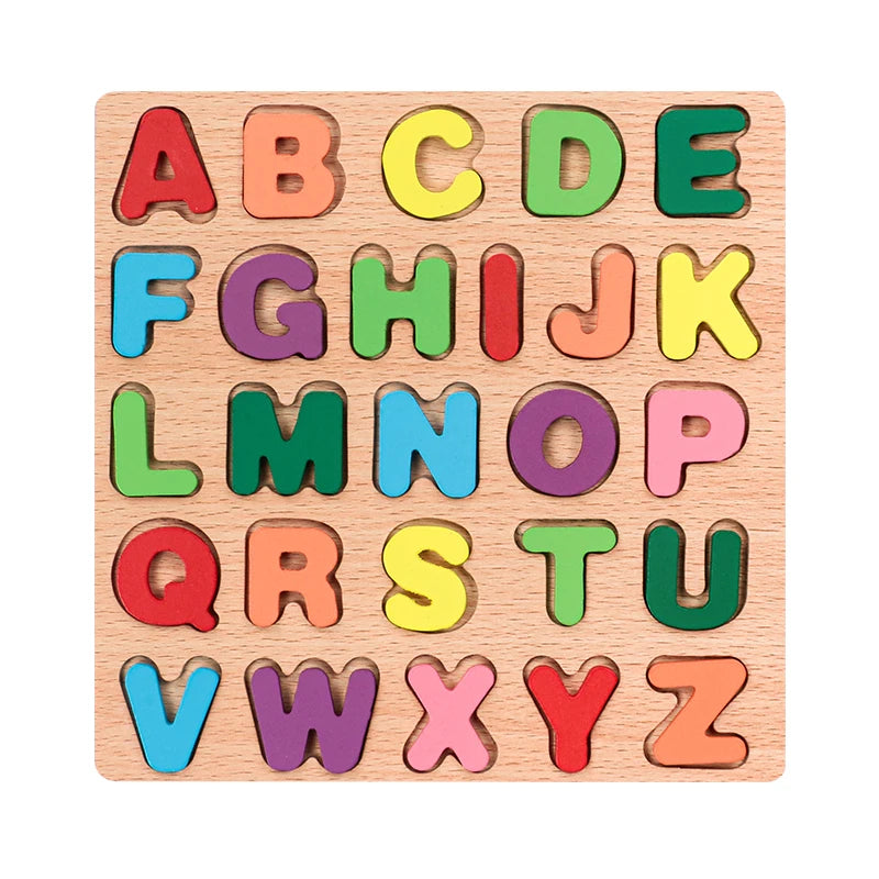 Montessori Wooden Puzzle Toy – 3D Alphabet & Shapes Set