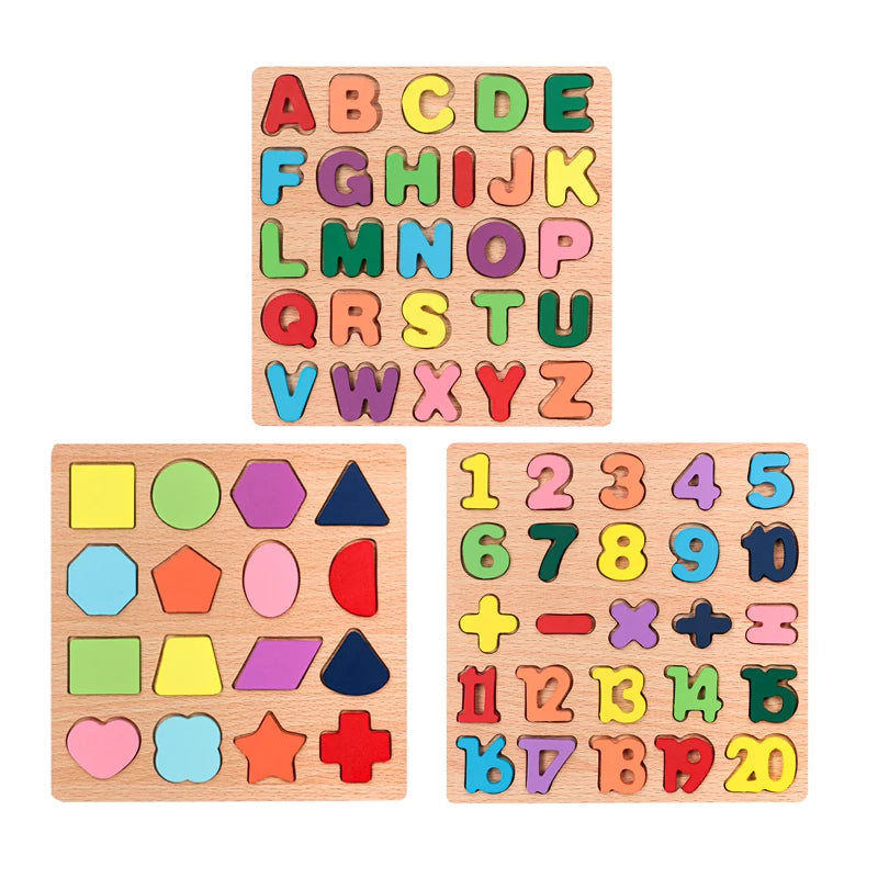 Montessori Wooden Puzzle Toy – 3D Alphabet & Shapes Set