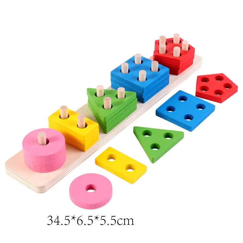 Wooden Shape Sorter Toy Montessori Color Stacking Blocks