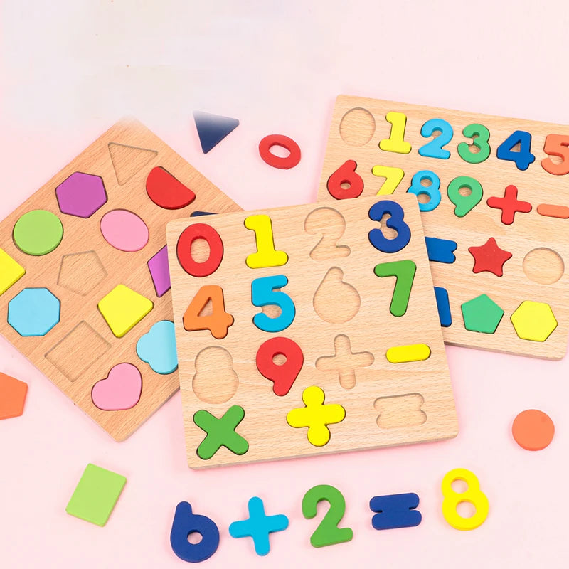 Montessori Wooden Puzzle Toy – 3D Alphabet & Shapes Set