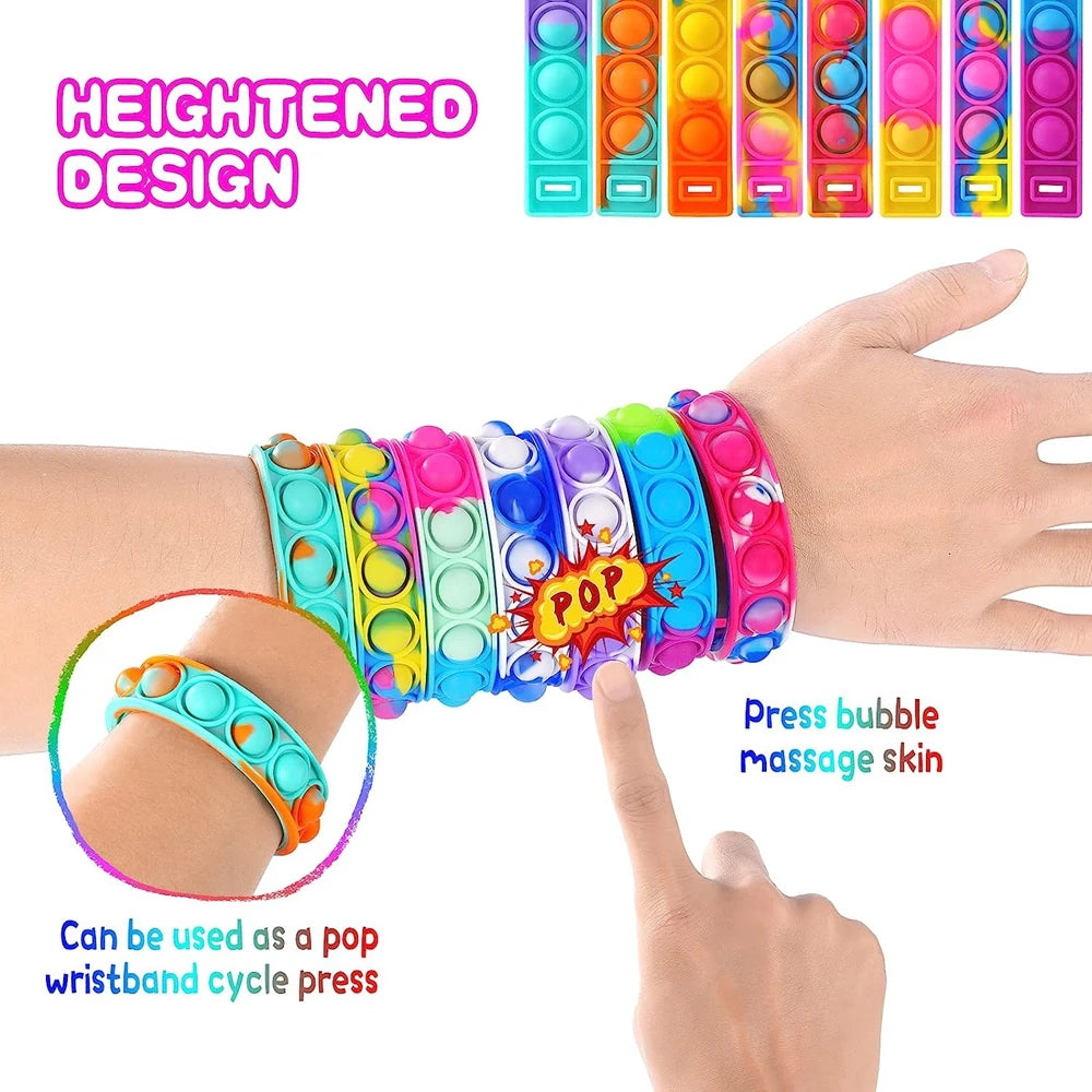 12PCS Fidget Pop Bracelets – Sensory Stress Reliever Toys for Kids & Adults