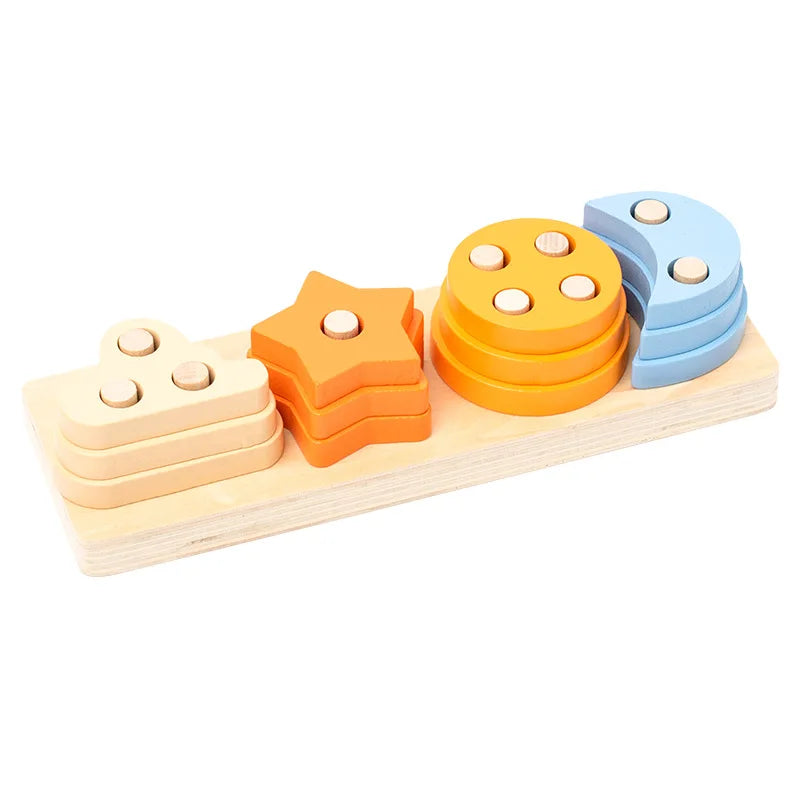 Wooden Shape Sorter Toy Montessori Color Stacking Blocks