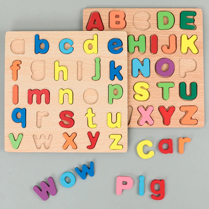 Wooden Alphabet Number Puzzle Montessori Learning Toy
