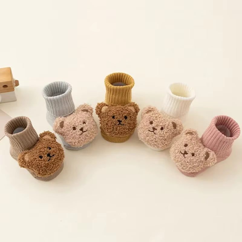 Cute Cartoon Bear Baby Socks with Anti-Slip Soles for Toddlers