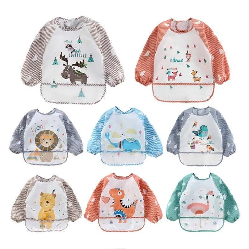 Baby Long Sleeve Waterproof Art Smock Bib with Pocket