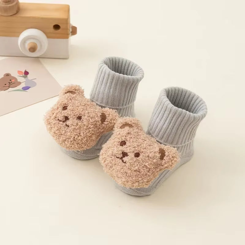 Cute Cartoon Bear Baby Socks with Anti-Slip Soles for Toddlers