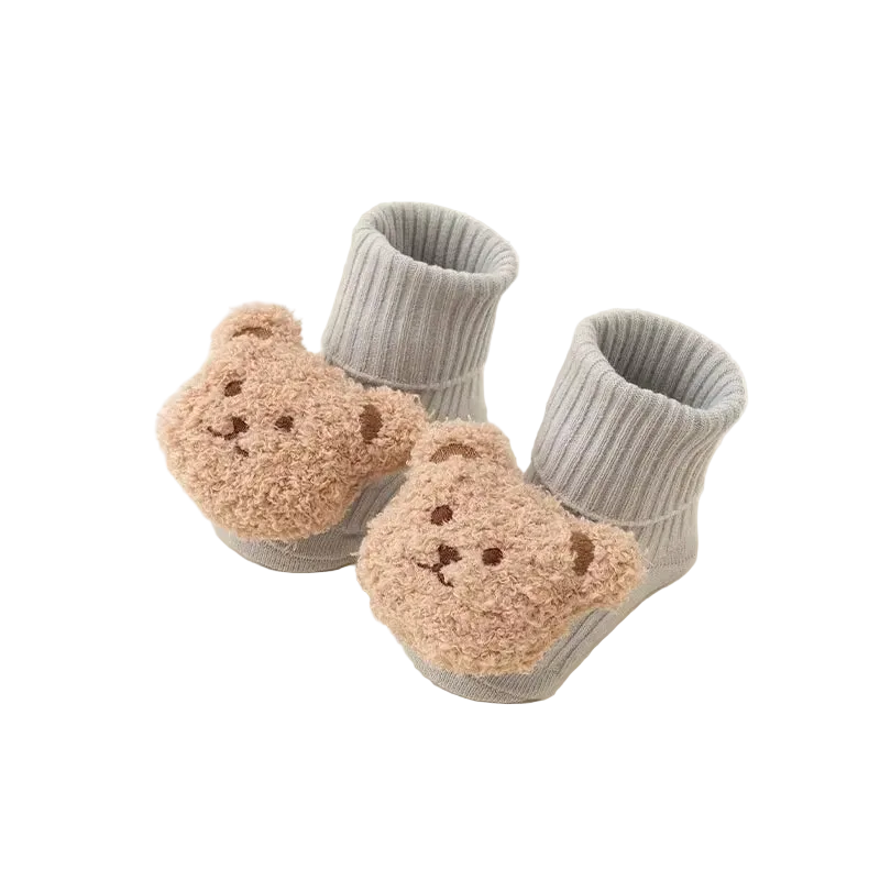Cute Cartoon Bear Baby Socks with Anti-Slip Soles for Toddlers