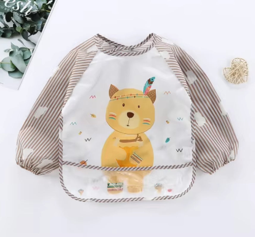 Baby Long Sleeve Waterproof Art Smock Bib with Pocket