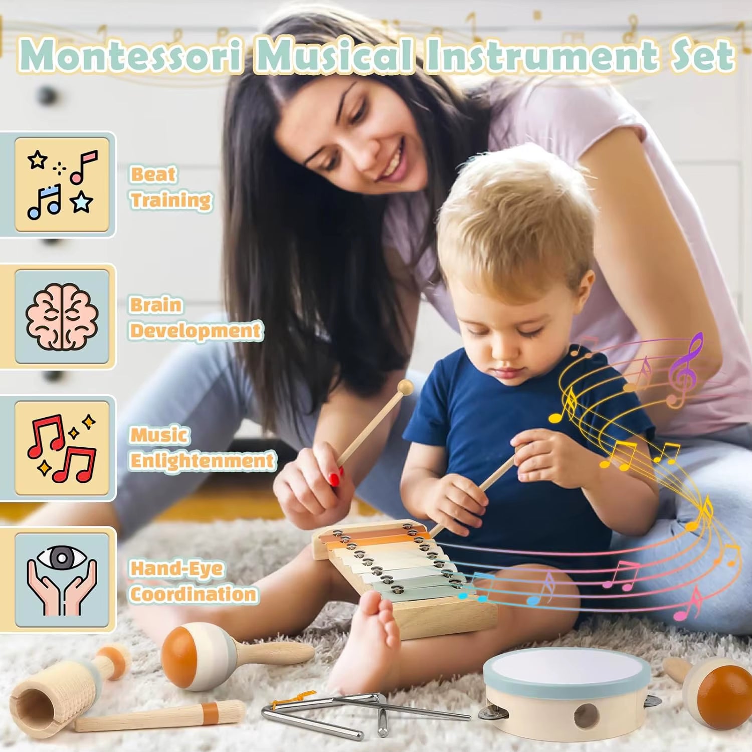 Wooden Musical Instrument Set Montessori Xylophone for Toddlers