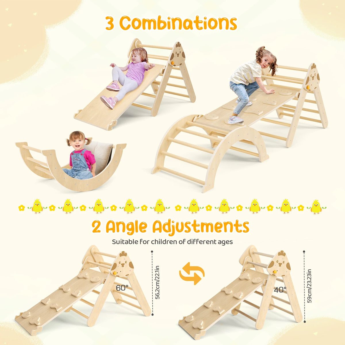 7-In-1 Toddler Climbing Frame Playground Indoor Play Gym for Kids Training Baby Wooden Slide