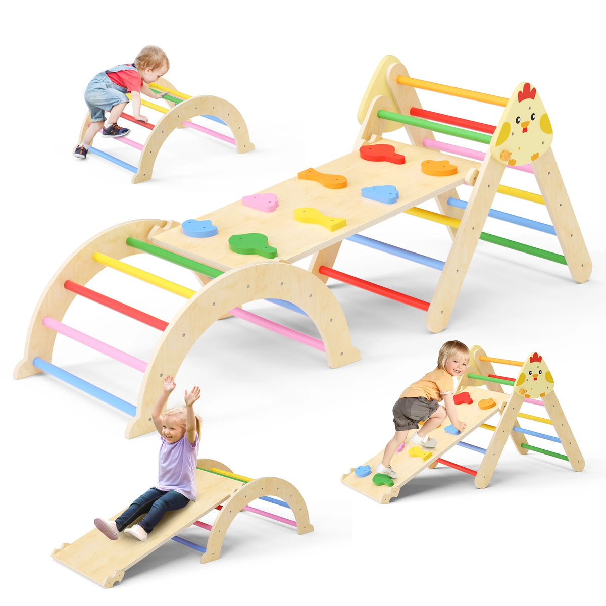 7-In-1 Toddler Climbing Frame Playground Indoor Play Gym for Kids Training Baby Wooden Slide